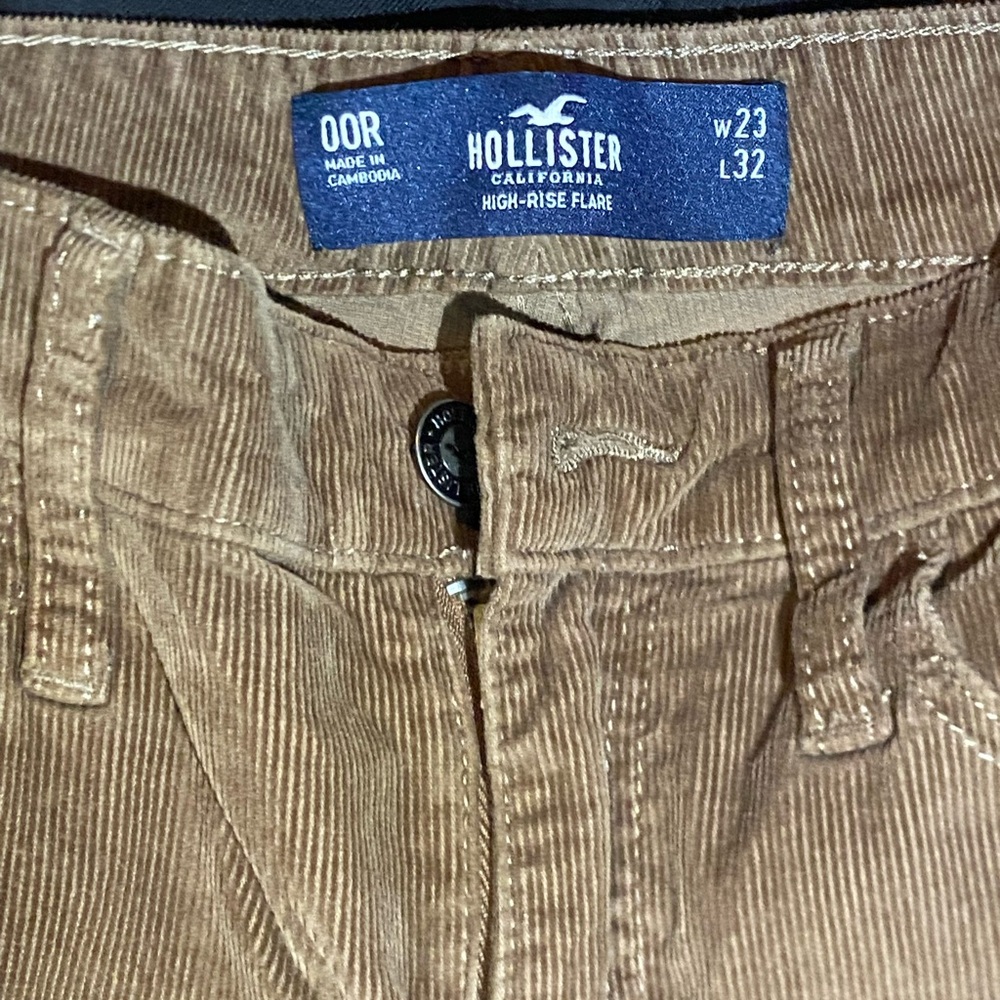 Hollister Tan Corduroy High-Rise Flare Trousers